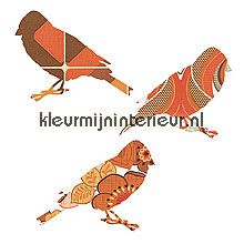 2 vogeltjes oranje behang Inke Inke behangbeesten 