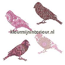 2 vogeltjes roze behang Inke Inke behangbeesten 