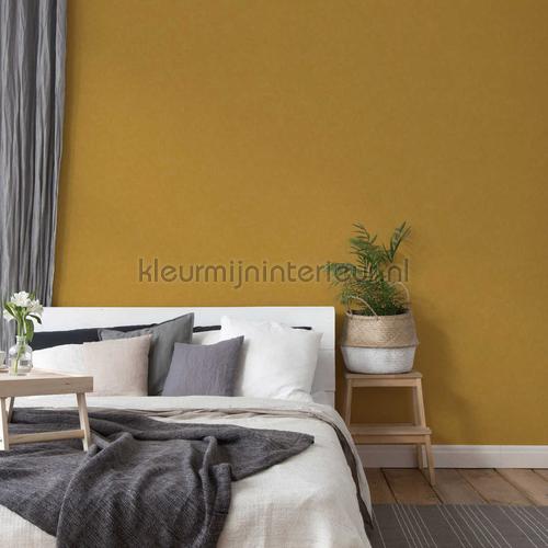 grove stuck muur okergeel wallcovering Wallpaper room set photo's Kleurmijninterieur