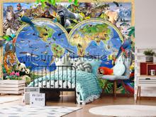 Childrens worldmap and animals fotobehang Kleurmijninterieur wereldkaarten 