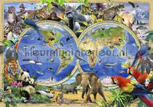 Childrens worldmap and animals fotobehang wereldkaarten Kleurmijninterieur