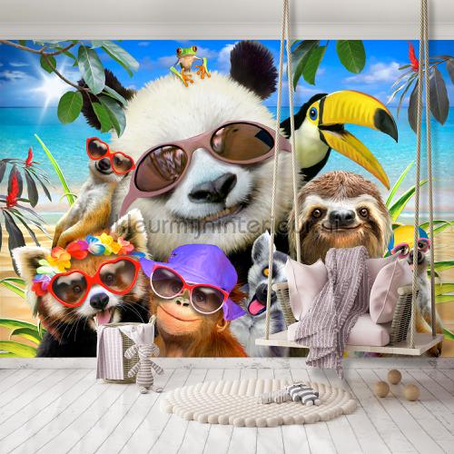 Panda and her exotic friends photomural animals Kleurmijninterieur