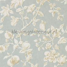 Magnolia and pomegranate Grey Blue Parchment wallcovering Sanderson Vintage- Old wallpaper 