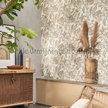 Etourneau beige cognac behang Casadeco Exotisch 
