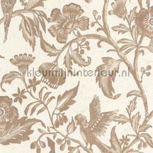 Etourneau beige cognac behang Casadeco Exotisch 