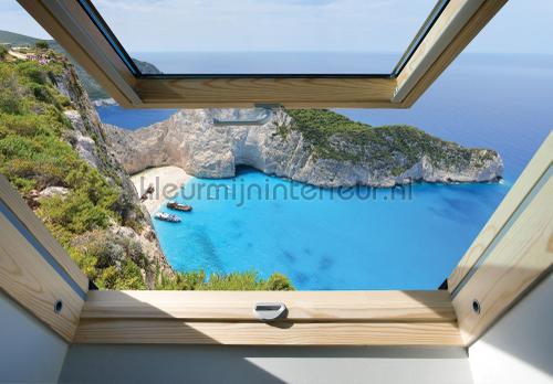 Blue sea window view fototapet Bijzonder fotobehang Kleurmijninterieur