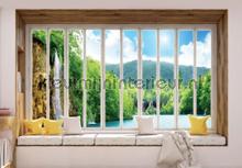 Waterfall seen through window fototapeten Kleurmijninterieur weltkarten 