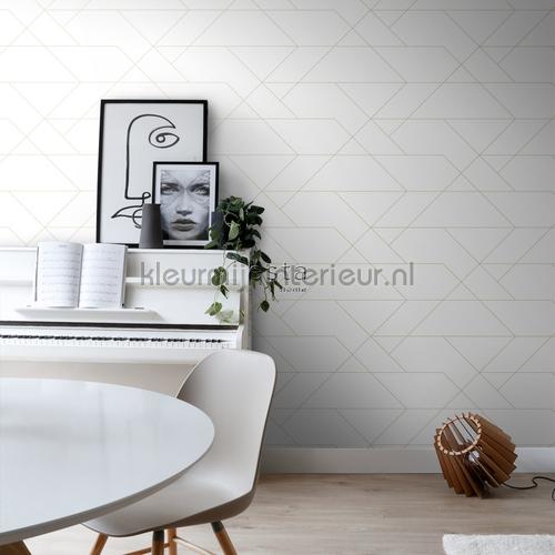 Diagonaal lijnenspel wit goud carta da parati 155-139143 quadrato Esta home