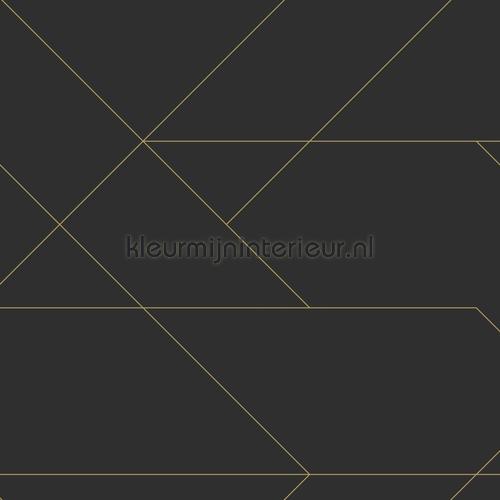 Diagonaal lijnenspel zwart goud carta da parati 155-139144 Grafico - Astratto Esta home