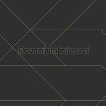 Diagonaal lijnenspel zwart goud papel de parede Esta home Vendimia Velhos 