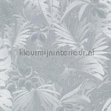 Behang met grote bladeren in zilver wallcovering Noordwand Vintage- Old wallpaper 