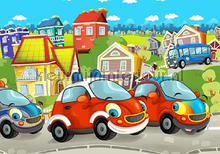 City cars fotobehang Kleurmijninterieur kinderkamer jongens 
