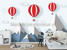 Childrens balloons over the mountaintops papier murales Kleurmijninterieur Voitures Transport 