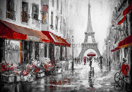 Paris in grey and red colors fototapet bygninger Kleurmijninterieur