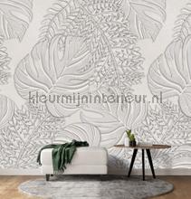 Sculpted leaves gray fotobehang Behang Expresse Bloemen Planten 