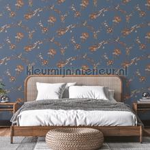 Flower dark blue behang Dutch Wallcoverings Fabric Touch FT221215