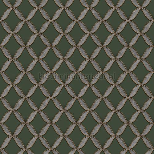 Geometric dark green behang FT221228 Fabric Touch Dutch Wallcoverings