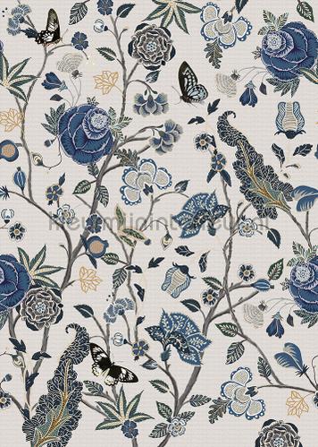 Pomegranate  Blue wallcovering ink7571 flowers Behang Expresse