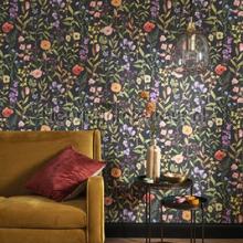 Fleurs des champs noir fusain wallcovering Casadeco Vintage- Old wallpaper 