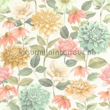 Dahlia bouquet fond blanc wallcovering Casadeco Vintage- Old wallpaper 