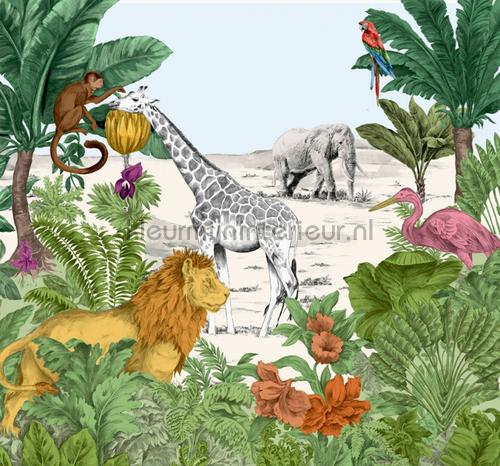 Watercolour Jungle Mural fotobehang 111397 kinderkamer meisjes Noordwand