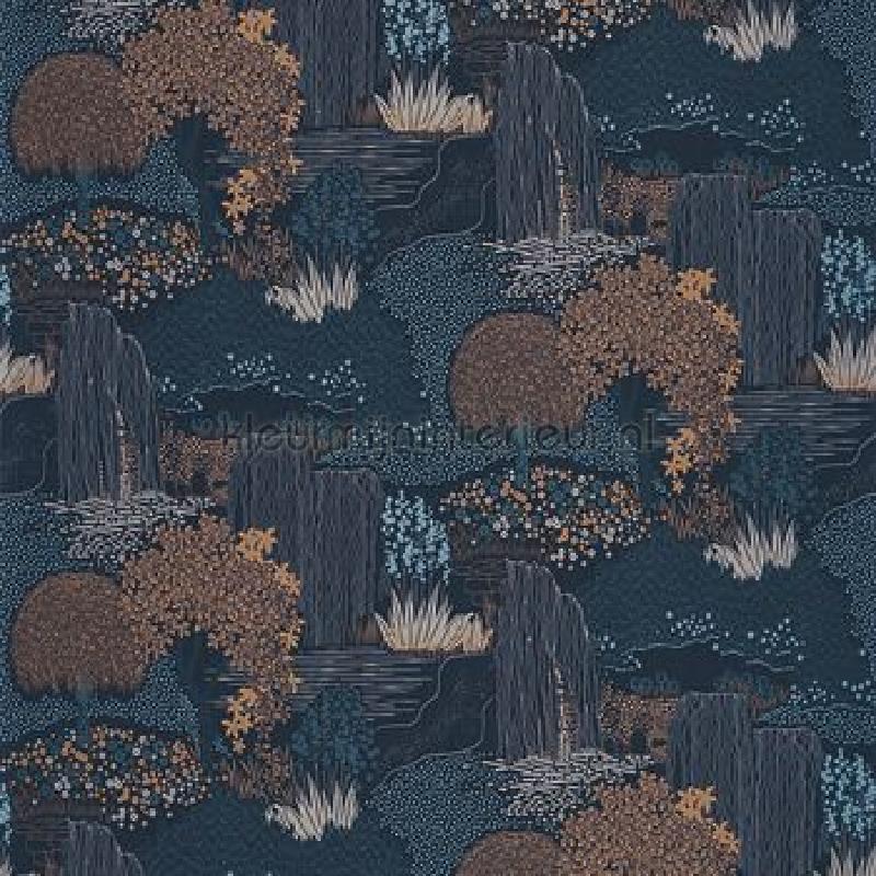 Niwa bleu encre behang KYTO88726759 Exotisch Casadeco