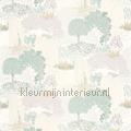 Niwa vert sauge behang KYTO88727241 Exotisch Stijlen