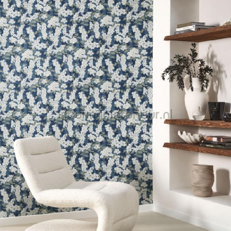 Ume bleu encre behang KYTO88736958 Exotisch Casadeco