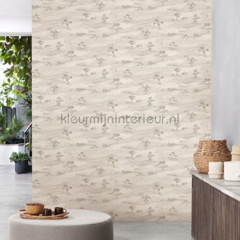 Mokuso gris plume behang KYTO88749053 Exotisch Casadeco