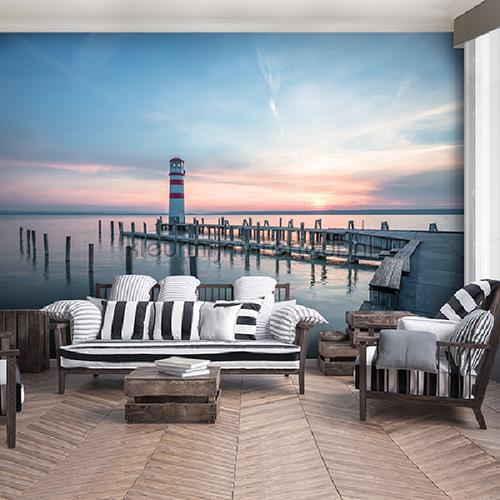 Lighthouse in pastel colors fototapet Sol - Hav - Strand Kleurmijninterieur