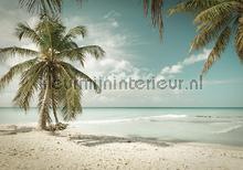 Beach with palms in pastel colours papier murales Landscape Kleurmijninterieur