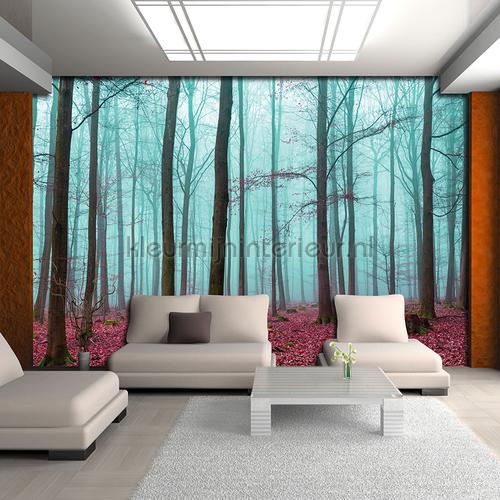 Dim forest blue fotobehang Bossen Kleurmijninterieur