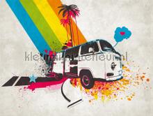 Regenboog busje fototapet Livingwalls stemning 