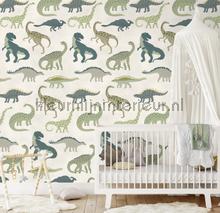 Dinos play green fotobehang Behang Expresse kinderkamer jongens 