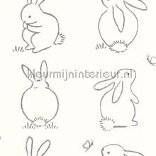 Funny bunny papel pintado Casadeco blanco y negro 