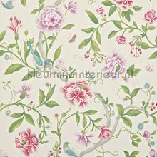 Porcelain garden Magenta Leaf Green papel de parede Sanderson quadrado 