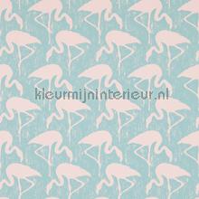 Flamingos Turquoise Pink papier peint Sanderson Wallpaper creations 