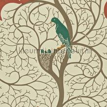 Squirrel and dove Teal Red wallcovering Sanderson urban 