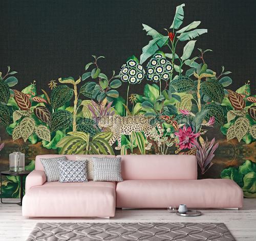 Jungle tegen een diepblauwe achtergrond papier murales TD4107 Behang Expresse