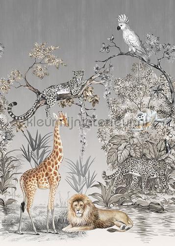 Grijze jungle met dieren in warfme kleuren fotomurali TD4115 animali Behang Expresse