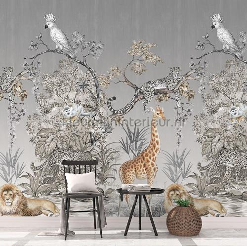 Grijze jungle met dieren in warfme kleuren fotomurali TD4115 select.d Behang Expresse