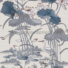 Lotus pond Blue behang Dutch Wallcoverings romantisch 