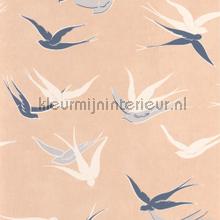 Swallow rose nude wallcovering Casadeco Vintage- Old wallpaper 