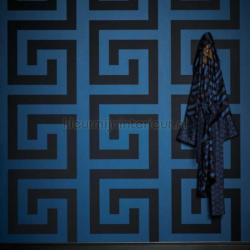 Griechischer-schluessel-blau-schwarz behang 386093 klassiek Versace wallpaper