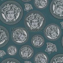 Medusa-muster-blau-metallic behang Versace wallpaper Versace 5 386111