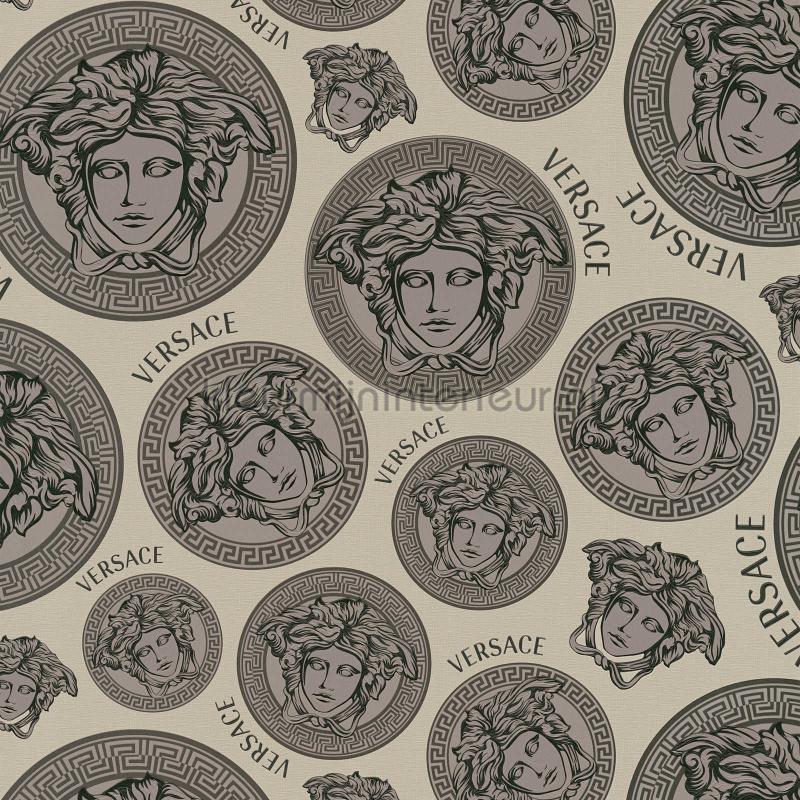 Medusa-design-beige-grau-schwarz behang 386112 klassiek Versace wallpaper