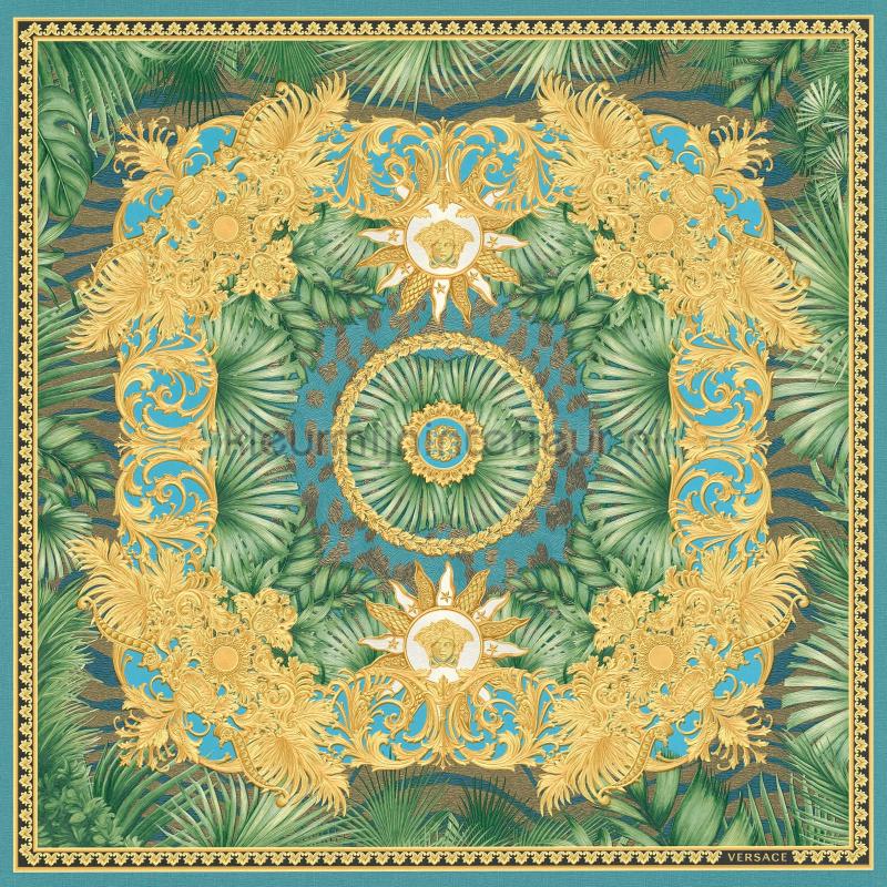 Ornament-und-dschungel-motiv-gruen-metallic behang 387032 klassiek Versace wallpaper