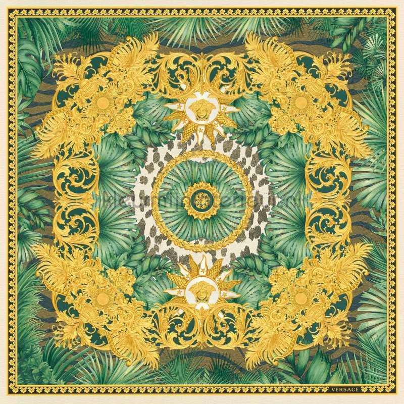 Ornament-und-dschungel-motiv-gold-gruen-metallic behang 387034 klassiek Versace wallpaper