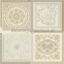 Ornament-im-kachel-muster-beige-grau-metallic behang Versace wallpaper Versace 5 387042