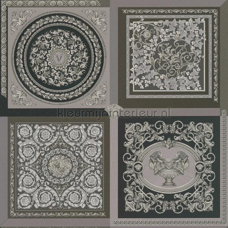 Ornament-im-kachel-muster-grau-schwarz behang 387044 klassiek Versace wallpaper